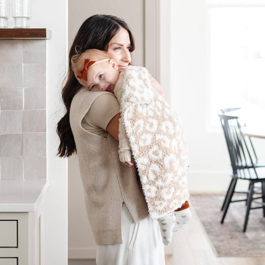 DOUBLE-LAYER BAMBONI® MINI BLANKETS: Tan Leopard Double Layer