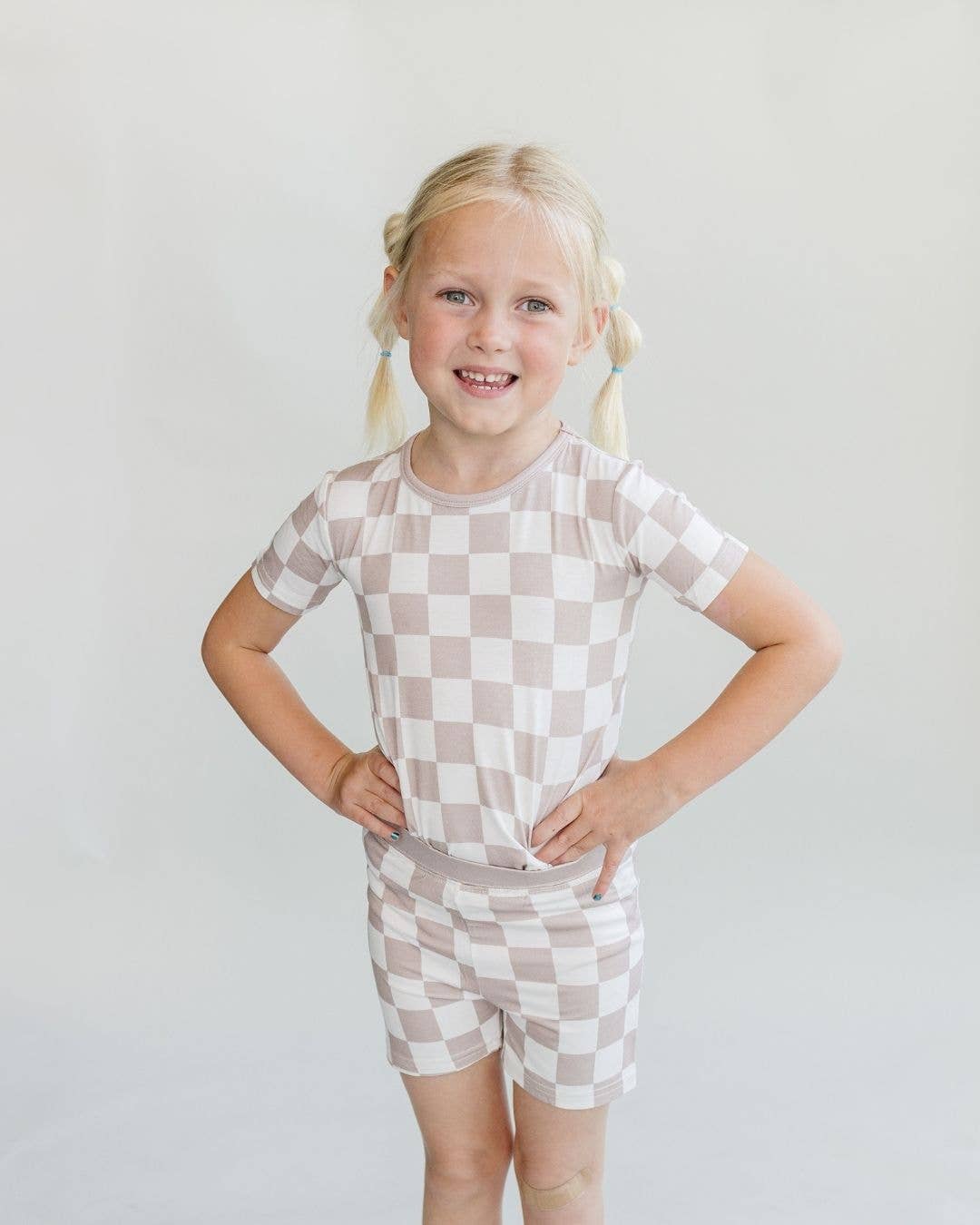 Bamboo Two Piece Shorts Set | Latte Checkered