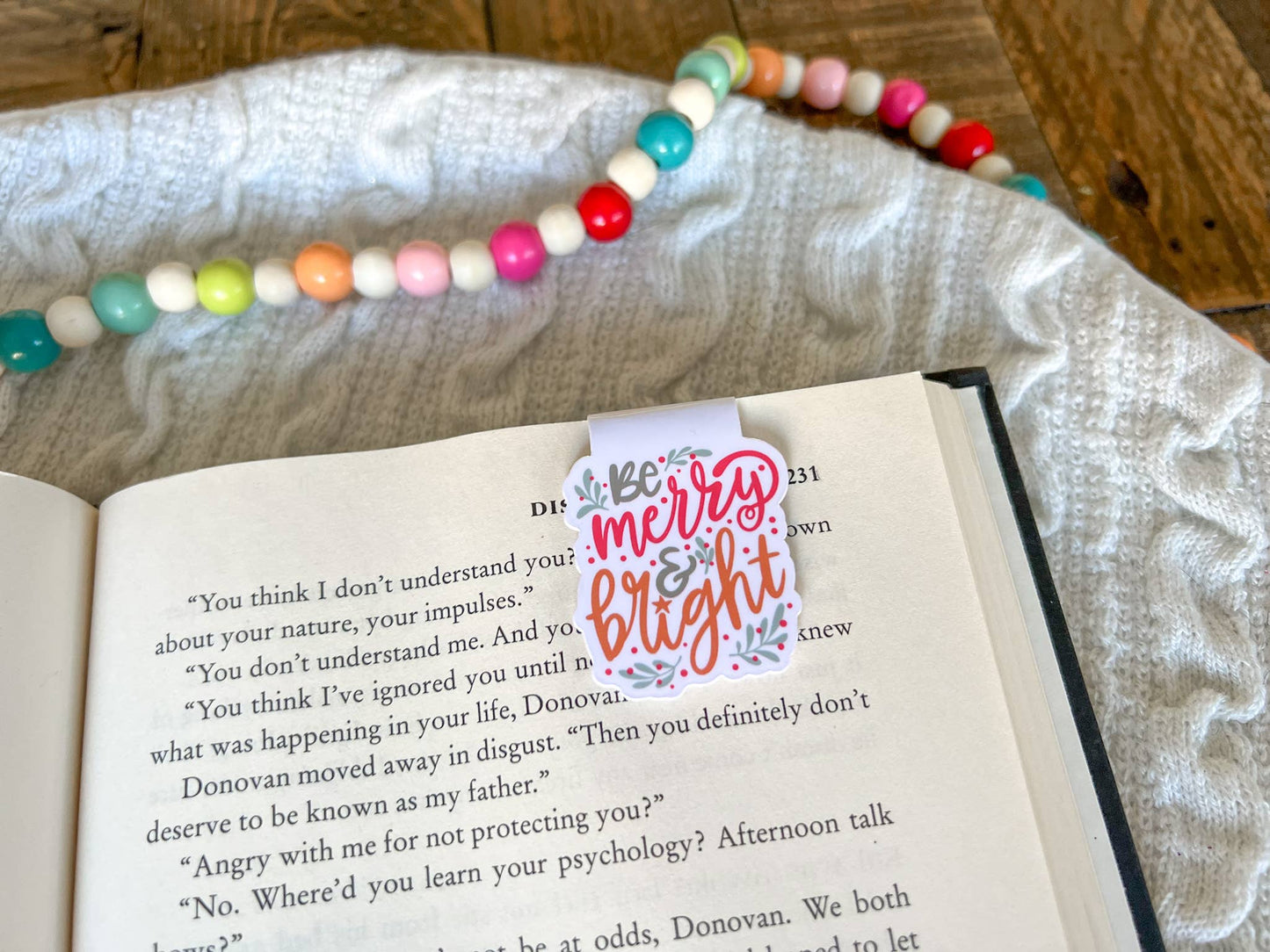 Boho Pink Merry and Bright Christmas Magnetic Bookmark