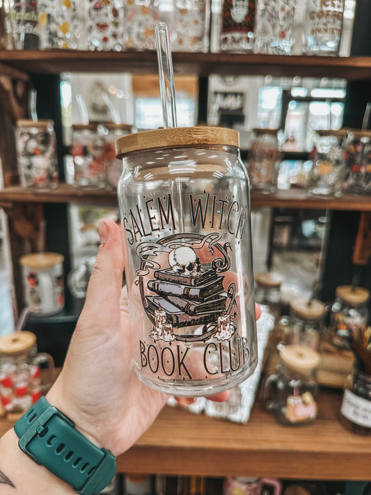 Salem Witch Book Club Glass Can Cup  : 16oz