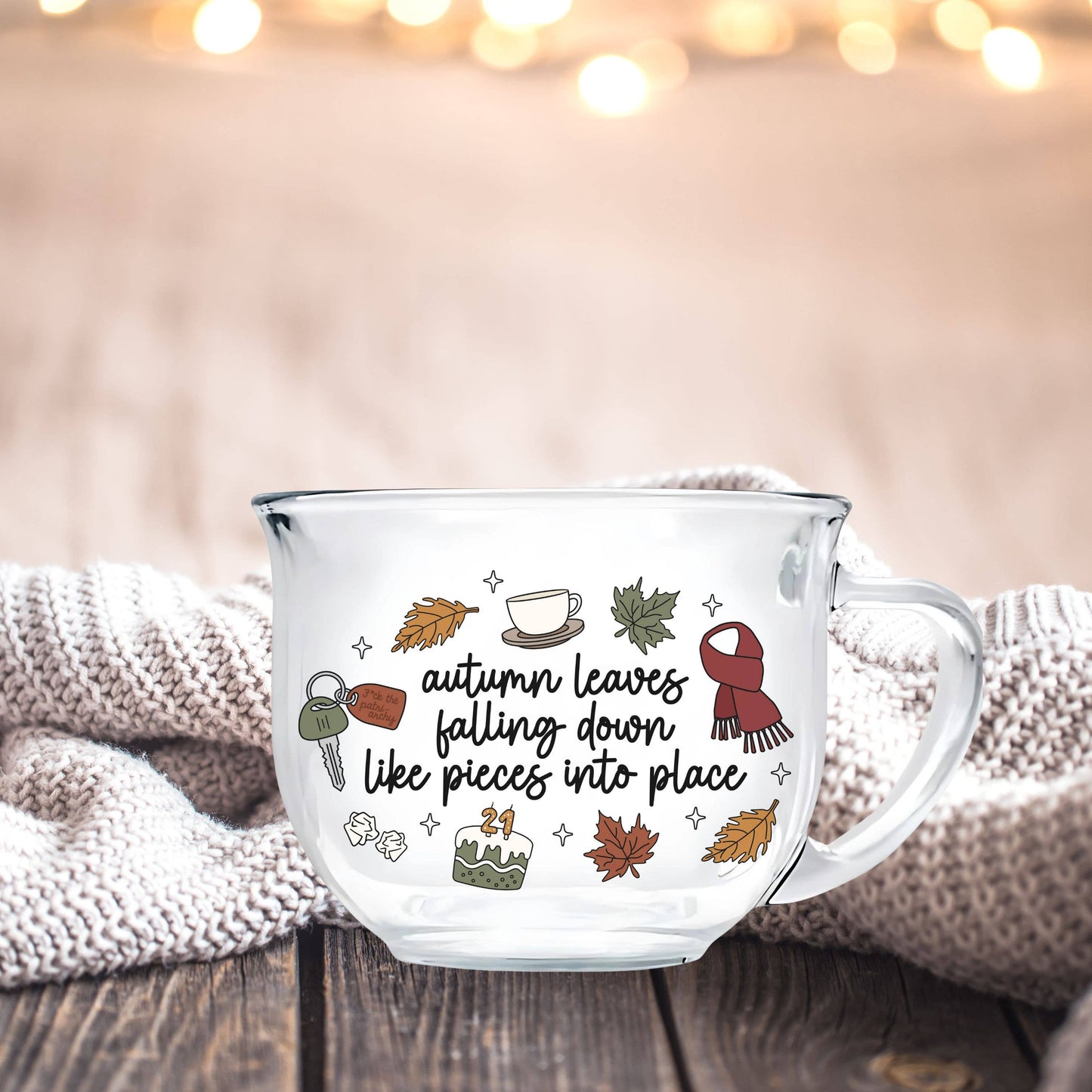 Autumn Leaves Falling Glass Teacup Mug