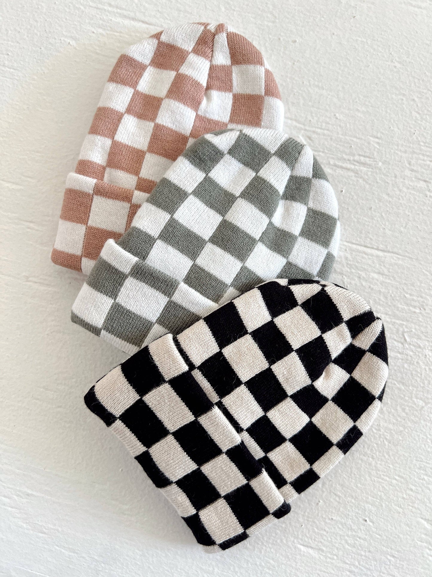 Baby's First Hat, Black/Sand Checkerboard