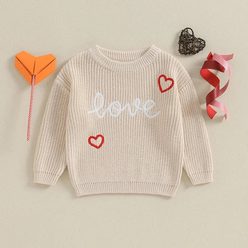 ''LOVE'' Heart Embroidery Pullover Sweater