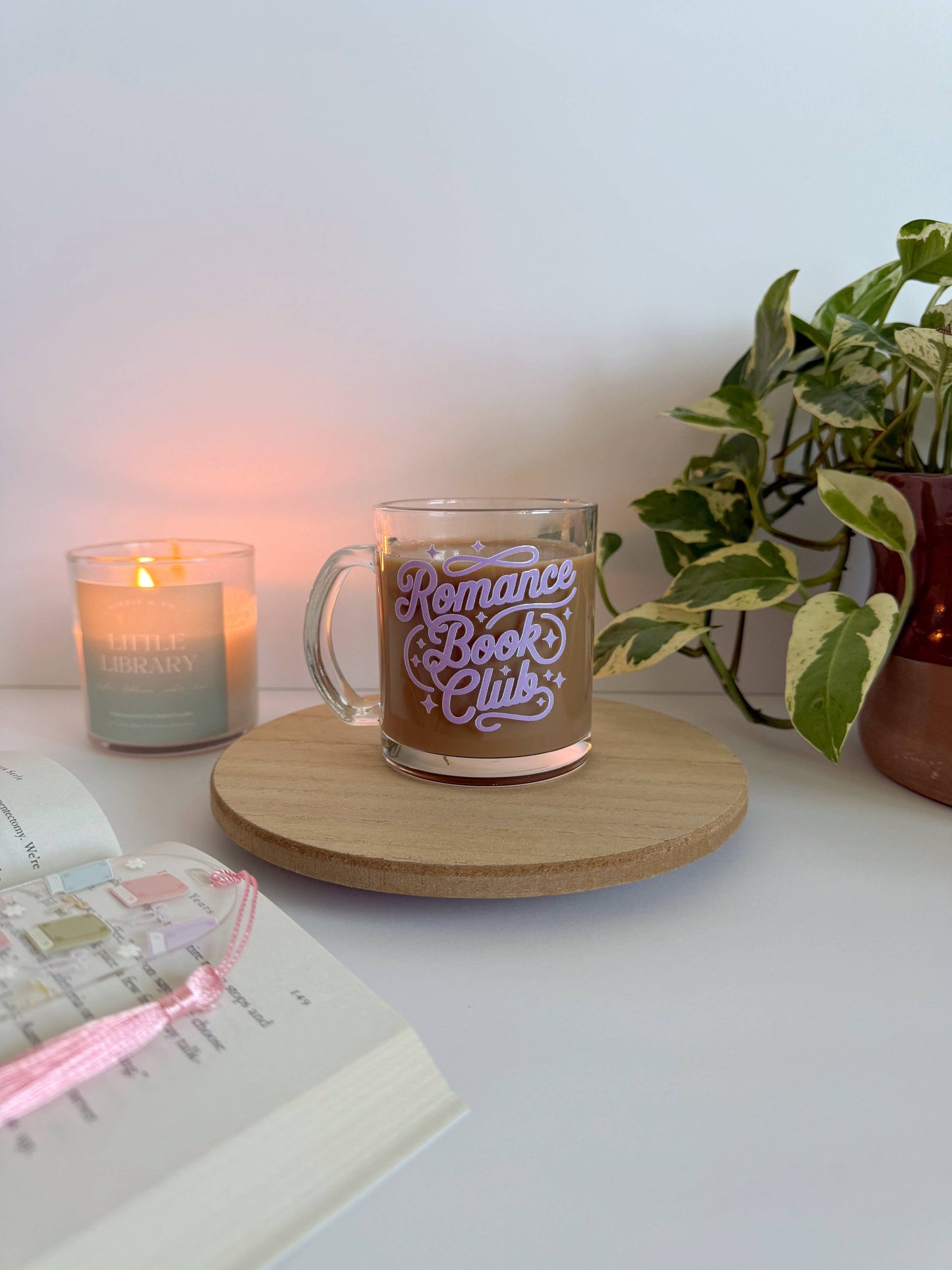 Romance Book Club Bookish Glass Mug – Aesthetic Clear Mug for Coffee & Book Lovers