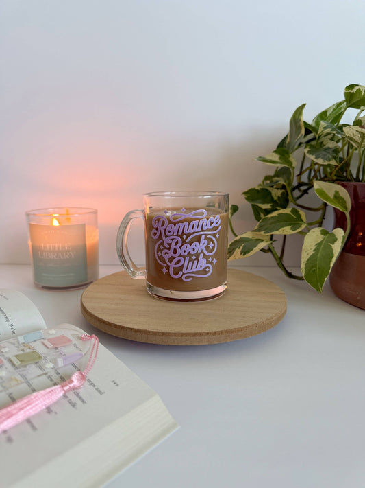 Romance Book Club Bookish Glass Mug – Aesthetic Clear Mug for Coffee & Book Lovers