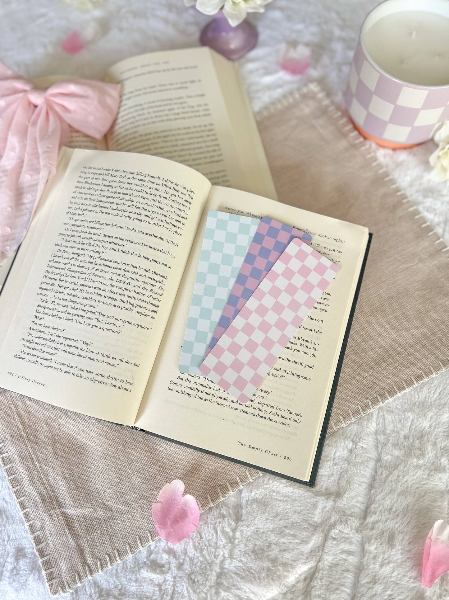 Cotton Candy Checkered Bookmarks, Spring Collection: Purple and Pink / Soft Touch Matte