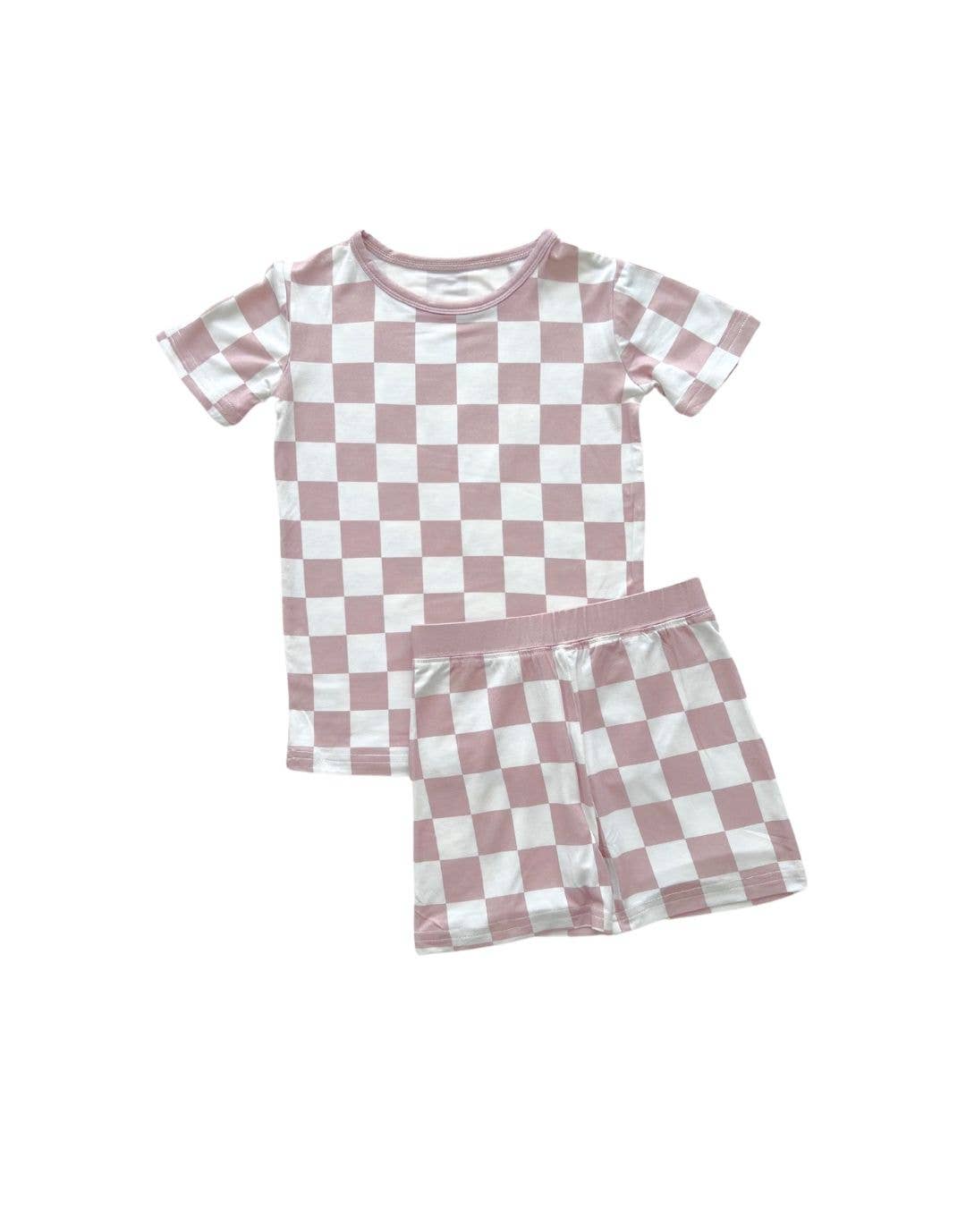 Bamboo Two Piece Shorts Set | Latte Checkered