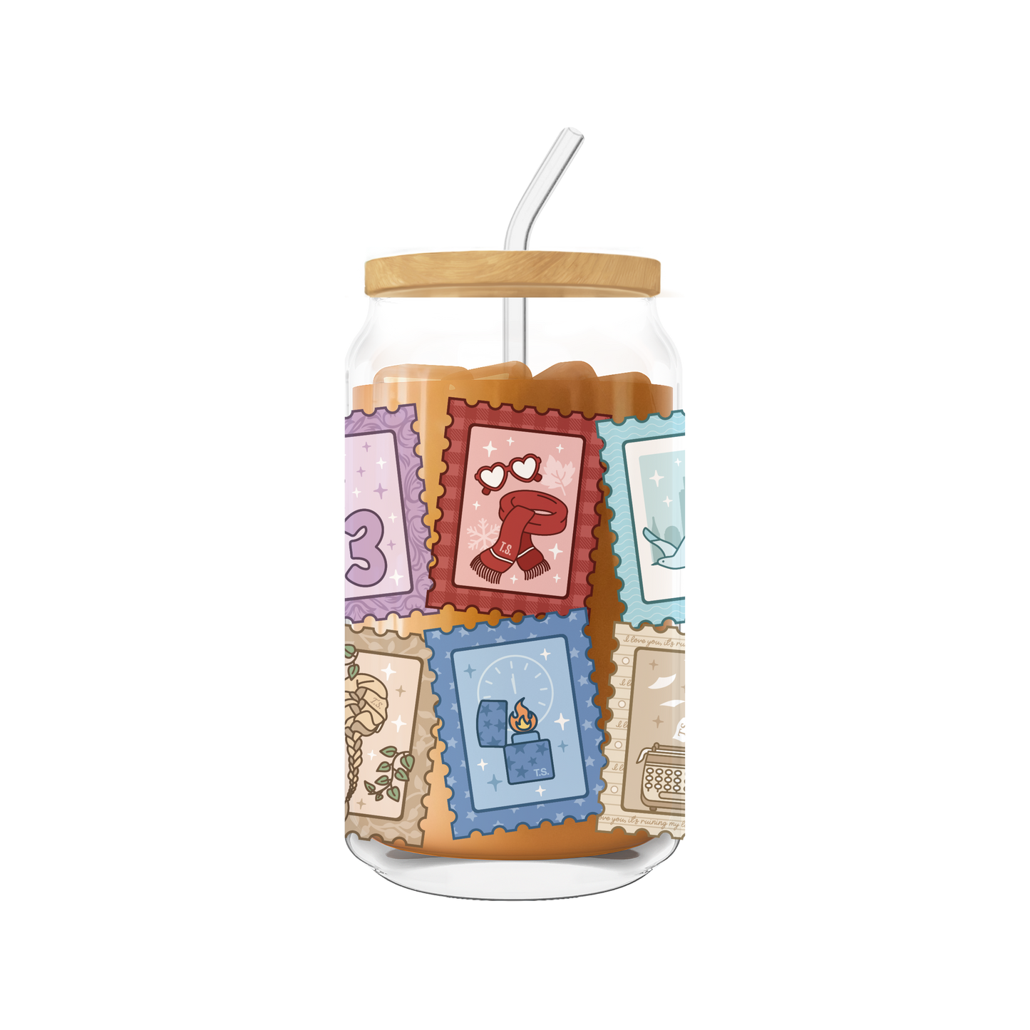 Eras Inspired Stamps Can Coffee Glass: GLASS + STRAW + LID