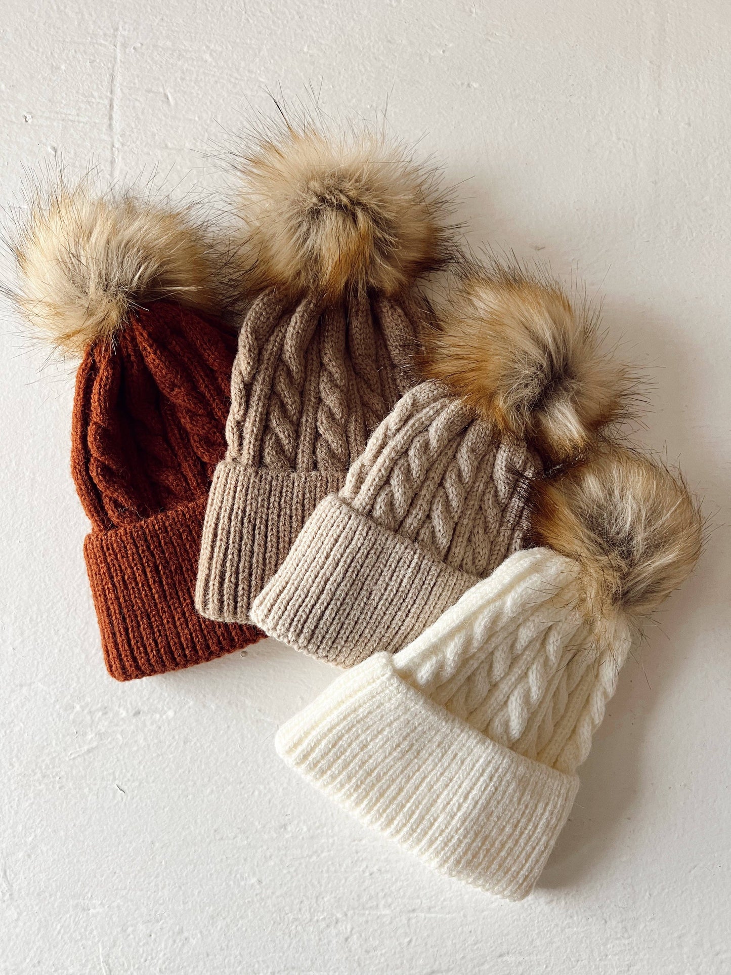 Cable Knit Fur Pom Hat, Timber: 12 mo. - 4 yr.