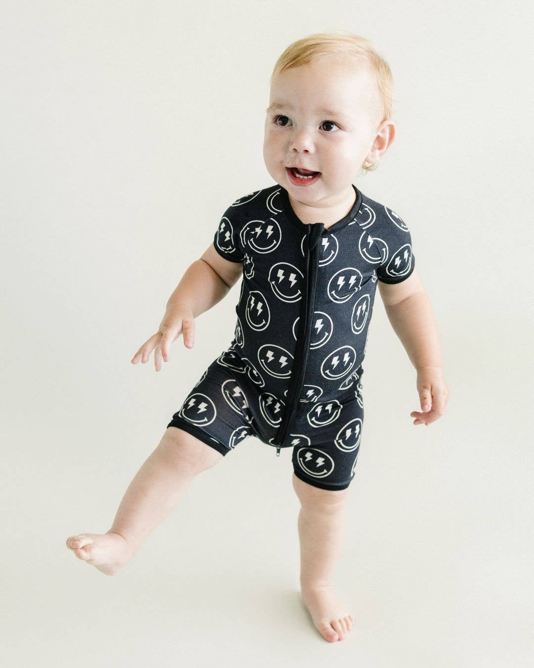 Baby Bamboo Shorty Romper | Electric Smiley