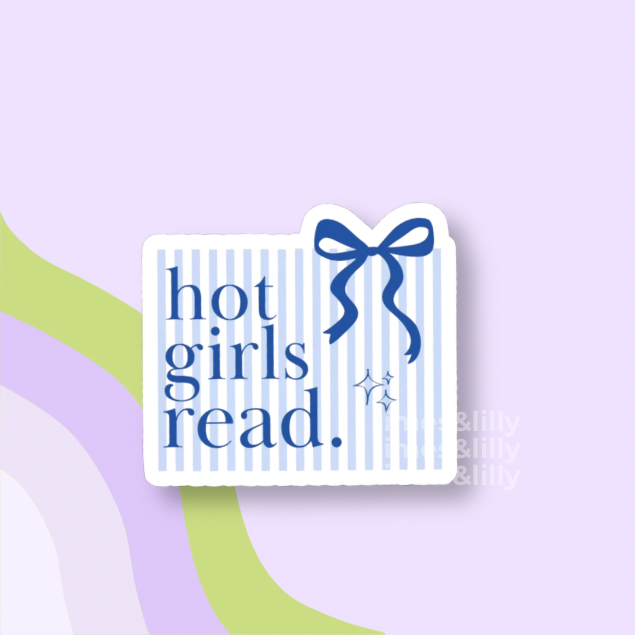 Hot Girls Read Blue Bow Sticker | Coquette Reader Vinyl Sticker: Glossy