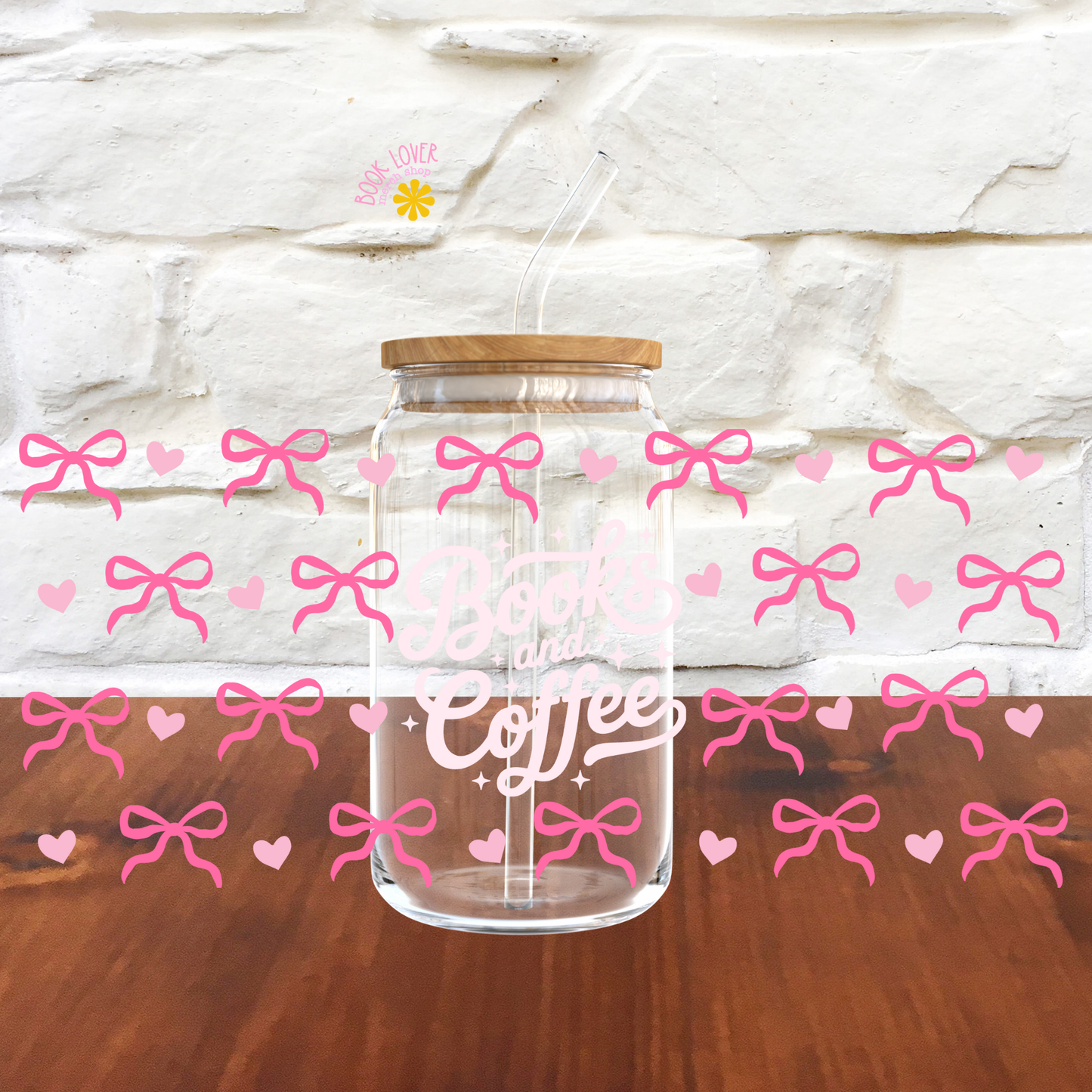 Books and Coffee 16 OZ Glass Can With Lid and Straw: READY-TO-USE 16 OZ GLASS CAN