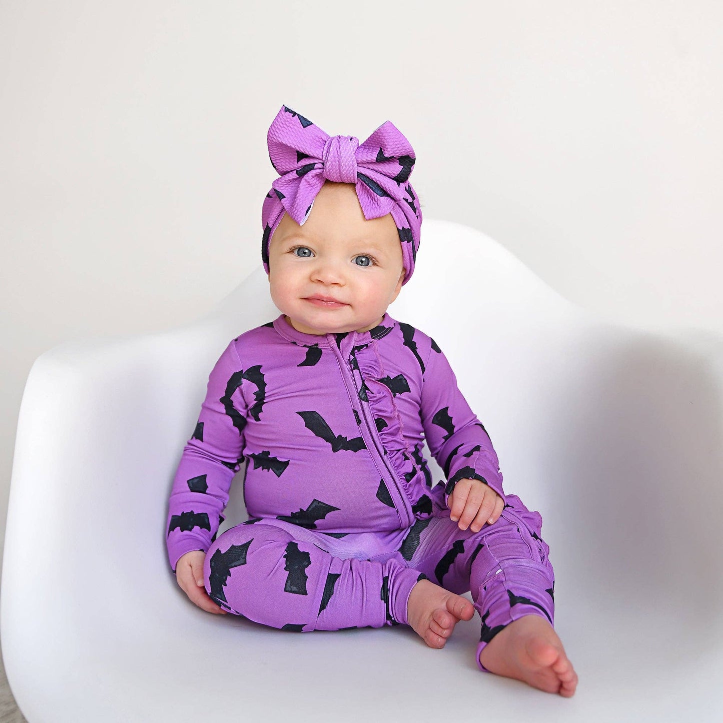 Echo Purple Bats RUFFLE ZIP Bamboo Halloween Baby Lounge Set