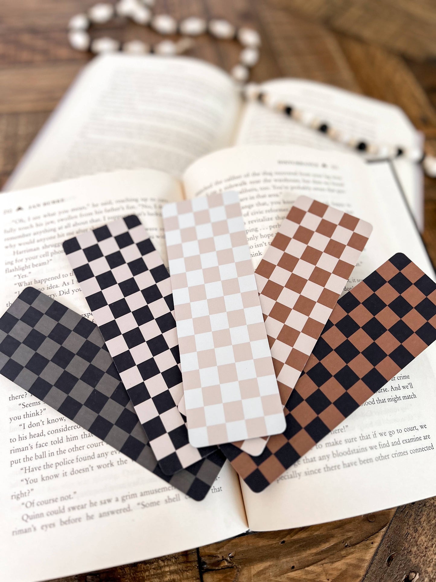 Neutral Checkered Bookmark: Caramel on Black / Soft Touch Matte