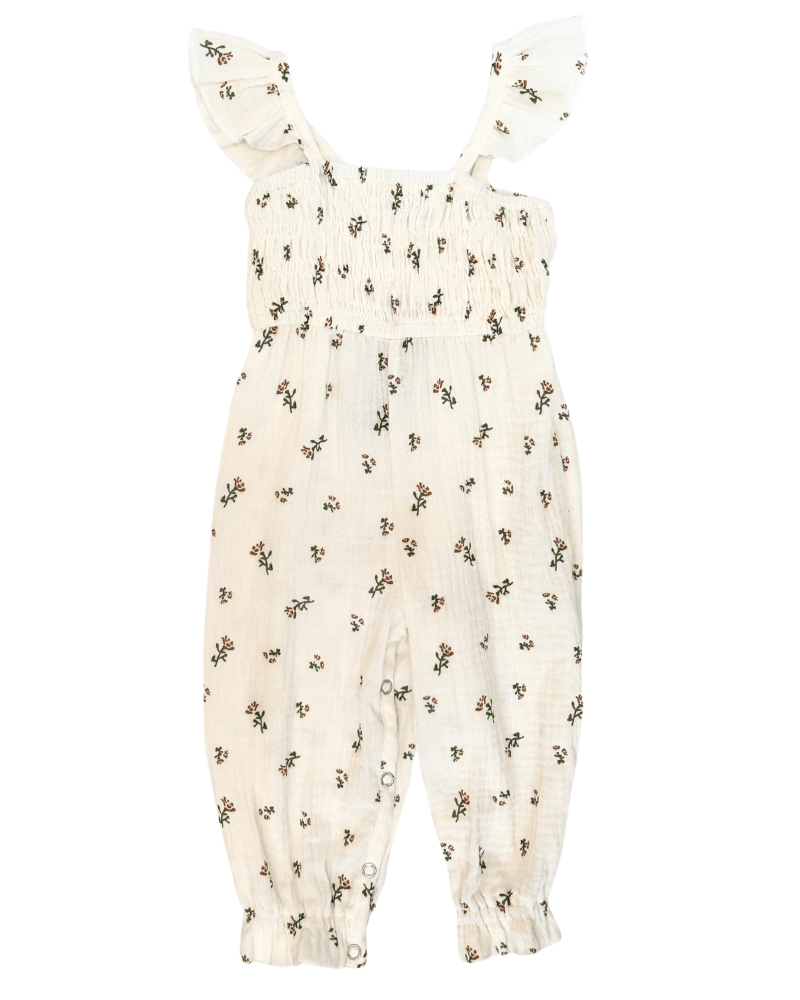 Paisley Smocked Ruffle Jumpsuit - Ivory Floral