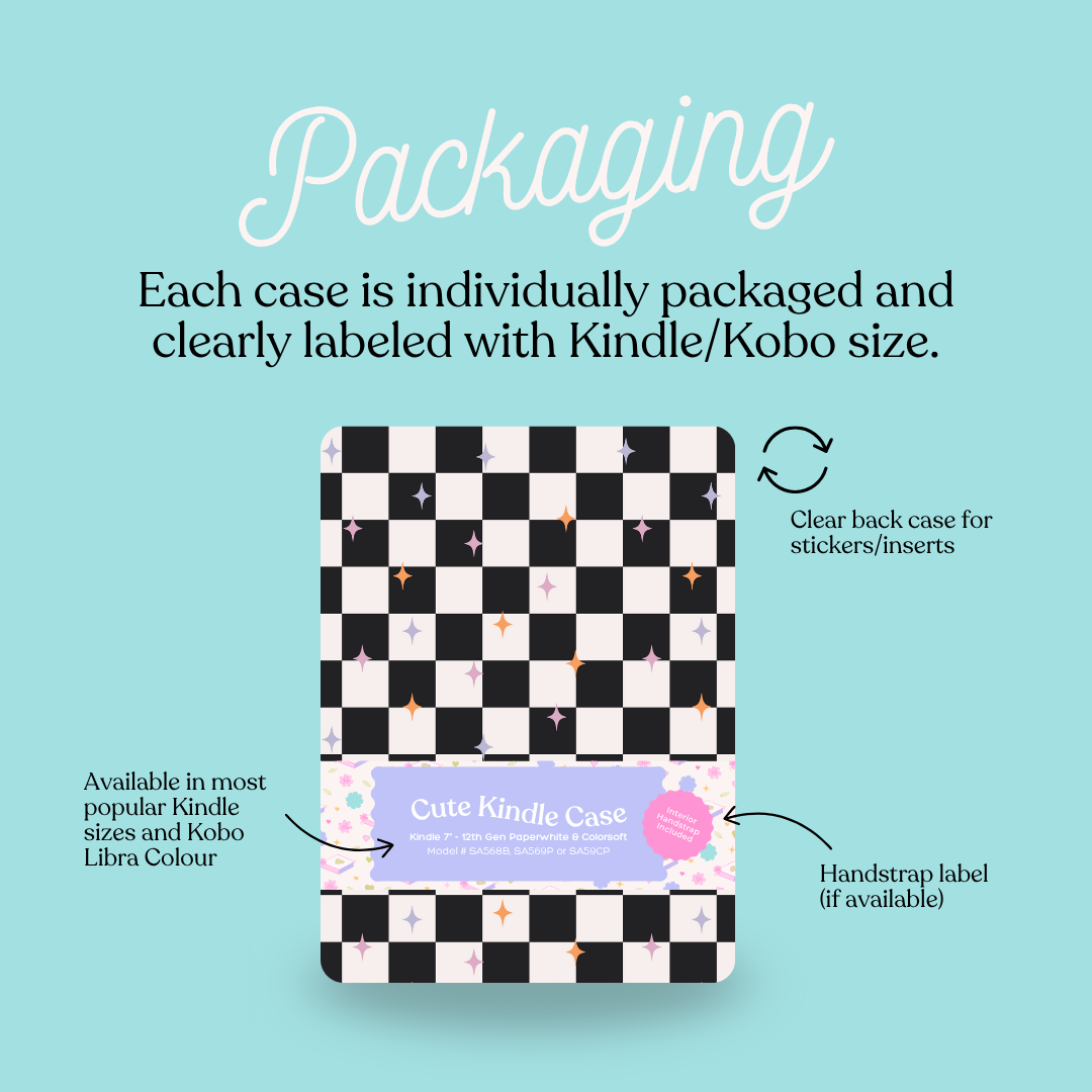 Retro Checkered Clear Back & Handle Kindle & Kobo Case: PPW 2024 & Colorsoft w/handstrap