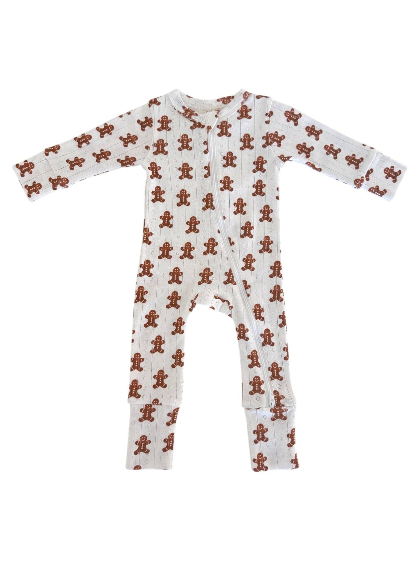 Gingerbread / Organic Pointelle 2-Way Zip Romper