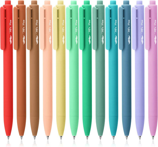 Cute 12-Pack Retractable Gel Pens with Colored Ink: Assorted Colors