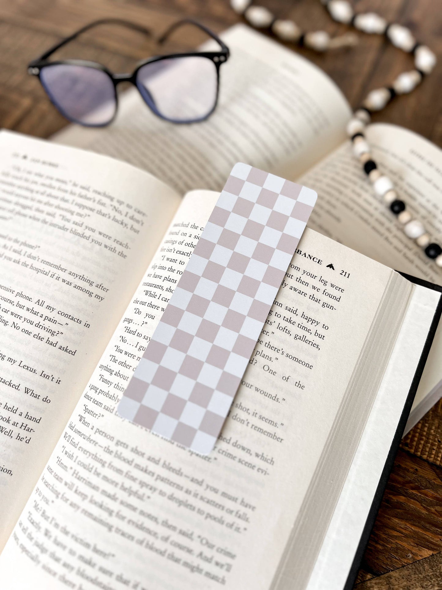 Neutral Checkered Bookmark: Caramel on Black / Soft Touch Matte