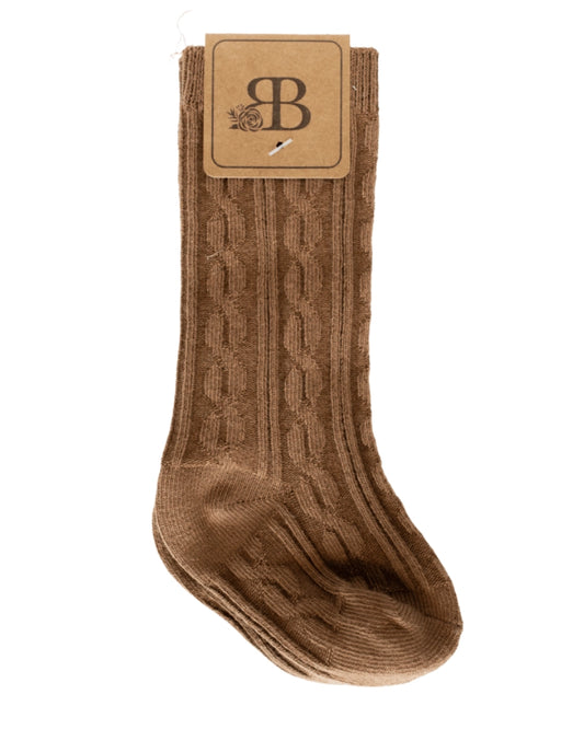 Pepper Knee-High Cable Knit Socks- Camel