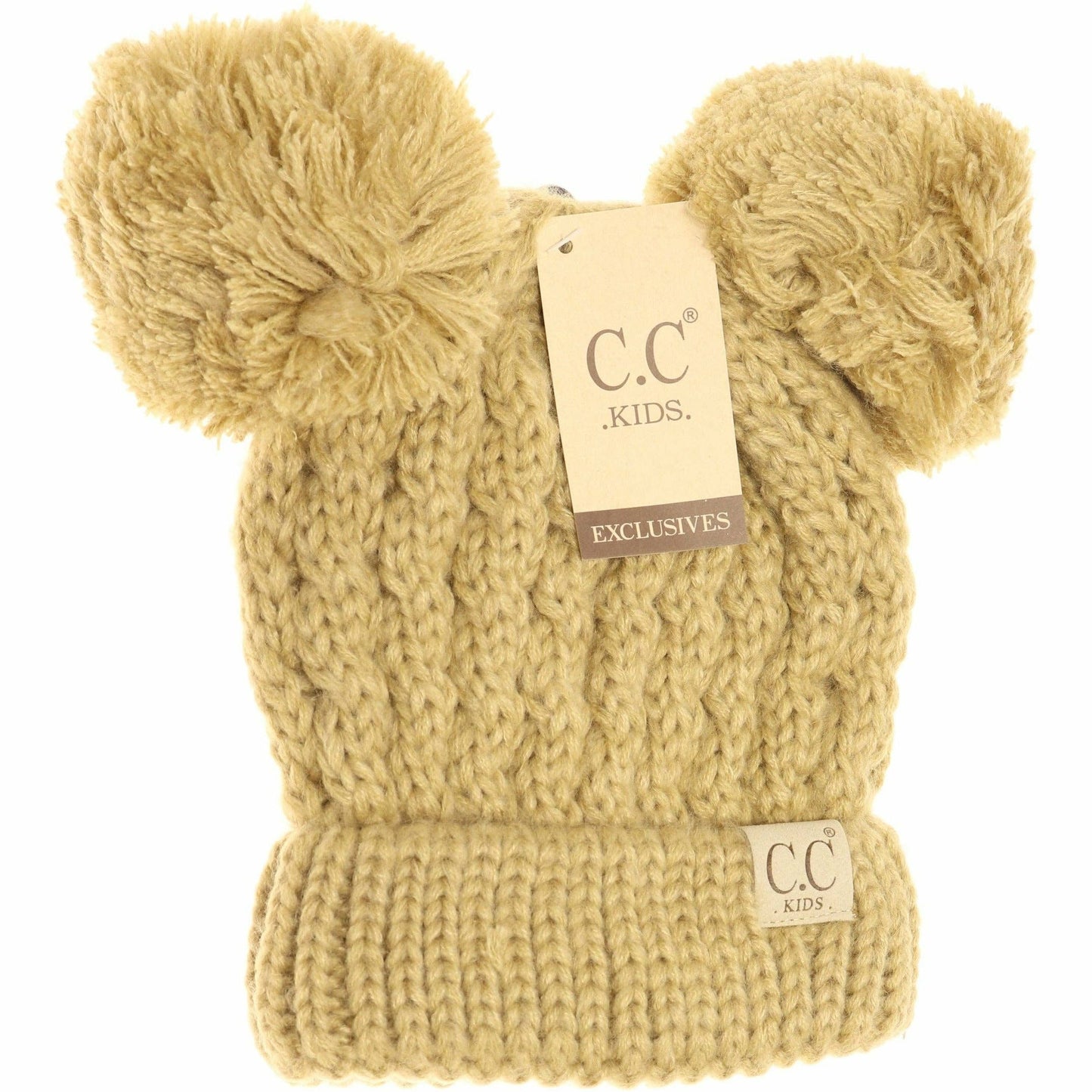 Kids Solid Double Pom CC Beanies KIDS24: Brown
