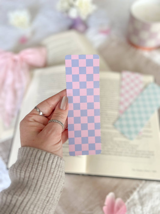 Cotton Candy Checkered Bookmarks, Spring Collection: Purple and Pink / Soft Touch Matte