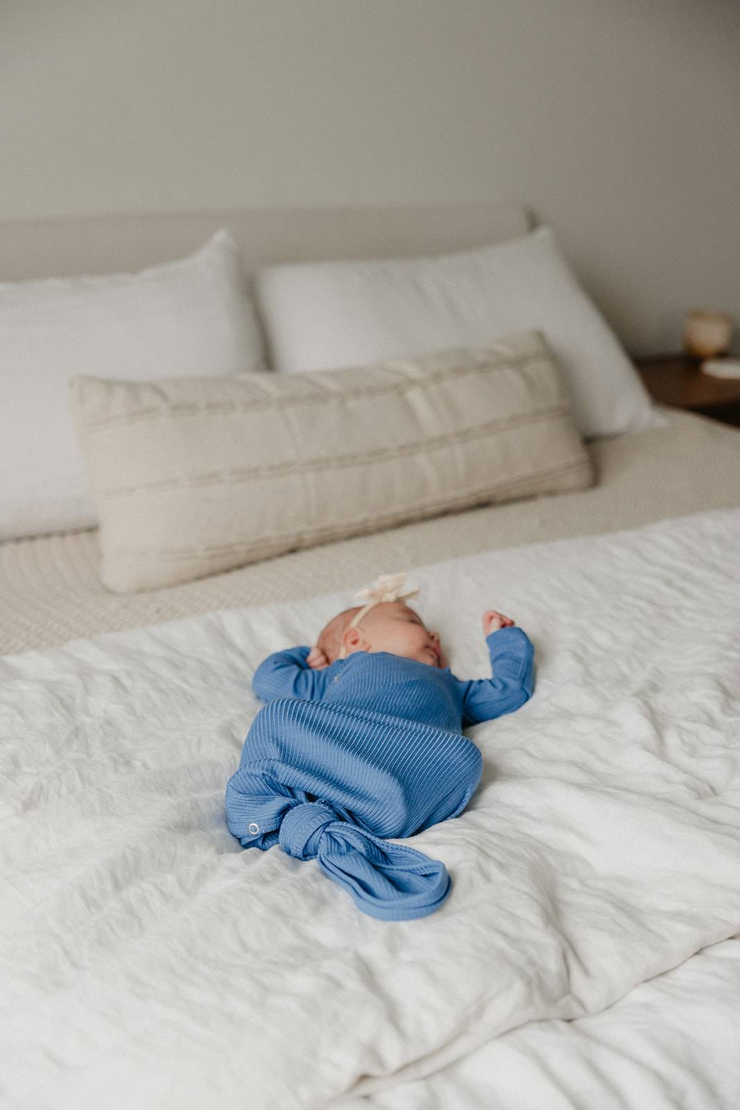 Indigo Rib Knit Newborn Knotted Gown