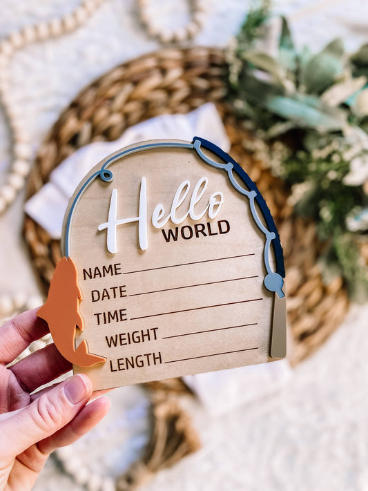 Hello World Birth Stat Sign - Fishing: Sage