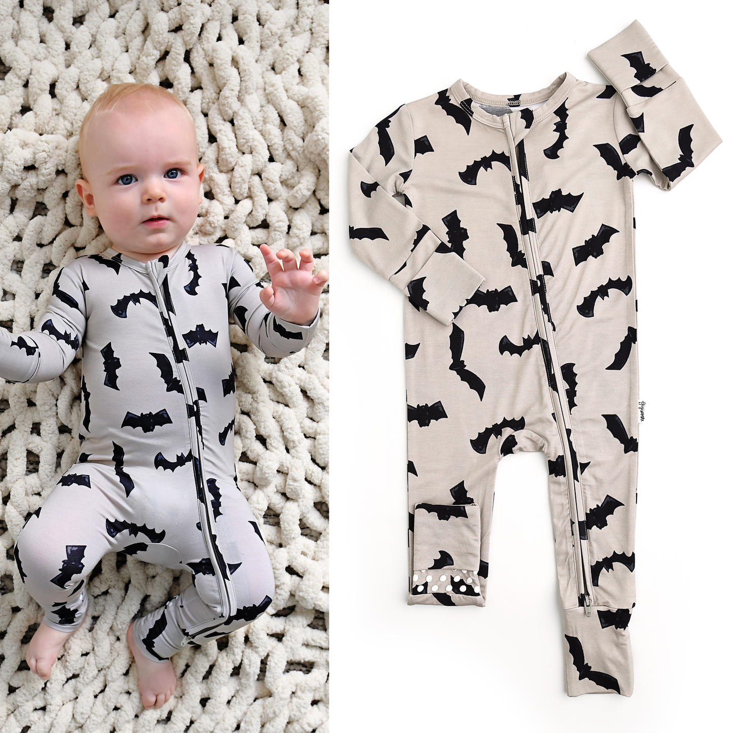 Vlad Gray Bats ZIP Bamboo Halloween Sleepies Little