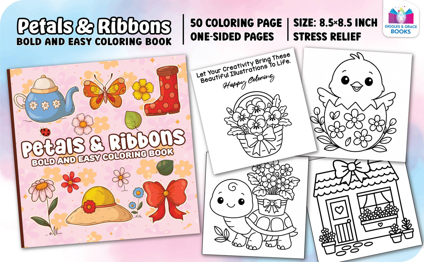 Petals & Ribbons Bold and Easy Coloring Book