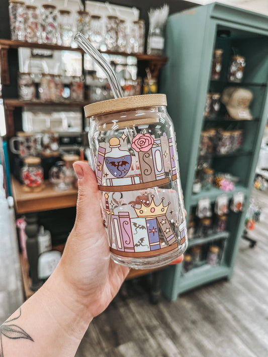 Fantasy Bookshelf Glass Can Cup : 16oz