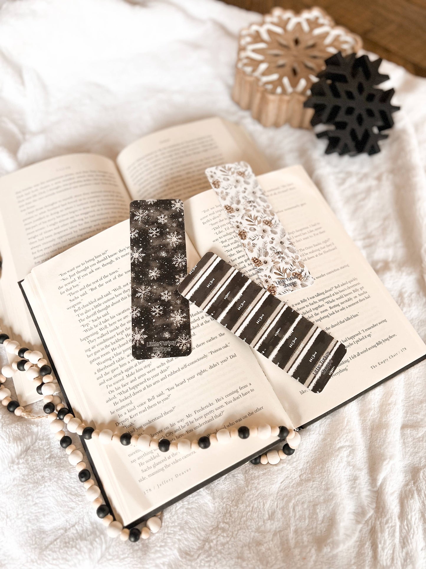 Dark Winter Bookmark Set, Neutral Winter: Black Snowflake / Soft Touch Matte