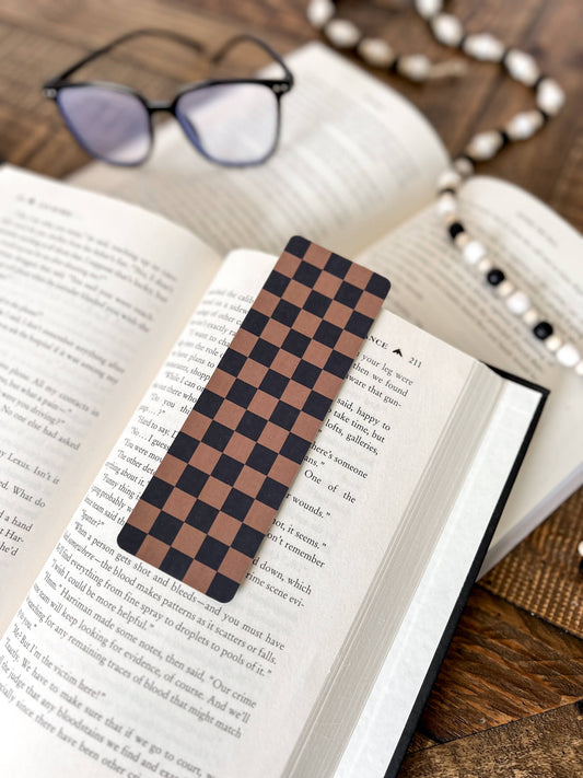 Neutral Checkered Bookmark: Caramel on Black / Soft Touch Matte