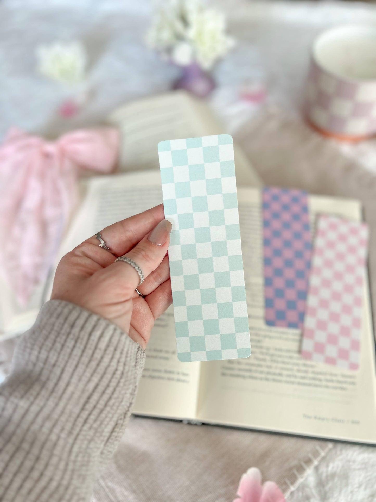 Cotton Candy Checkered Bookmarks, Spring Collection: Purple and Pink / Soft Touch Matte