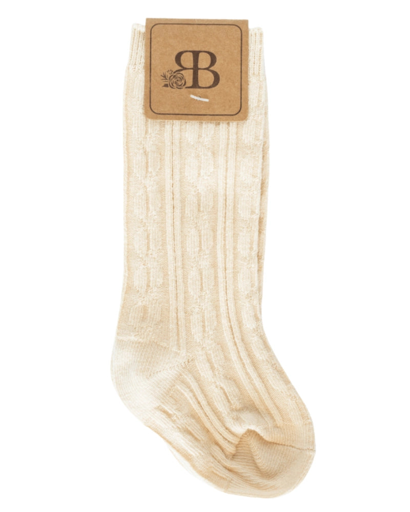 Pepper Knee-High Cable Knit Socks- Ivory