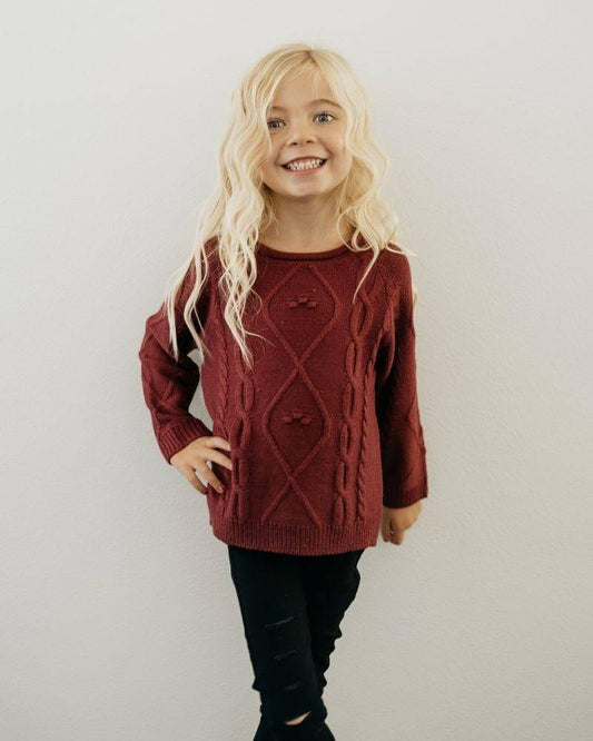 Mommy and Me Elizabeth Cable Knit Sweater - Maroon