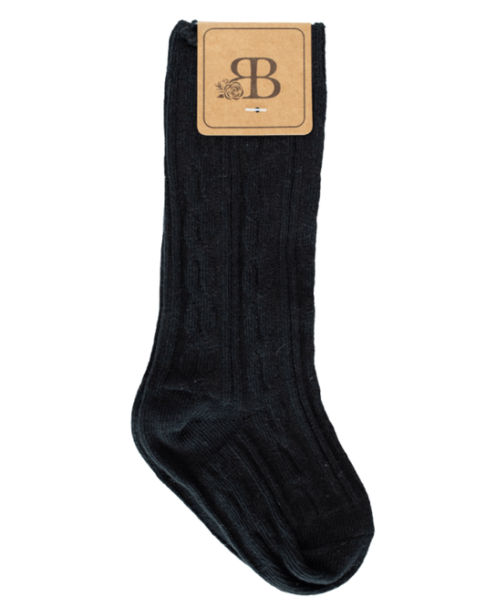 Pepper Knee-High Cable Knit Socks- Black