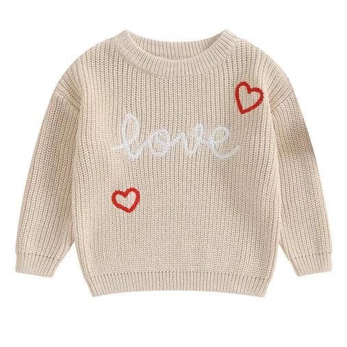 ''LOVE'' Heart Embroidery Pullover Sweater