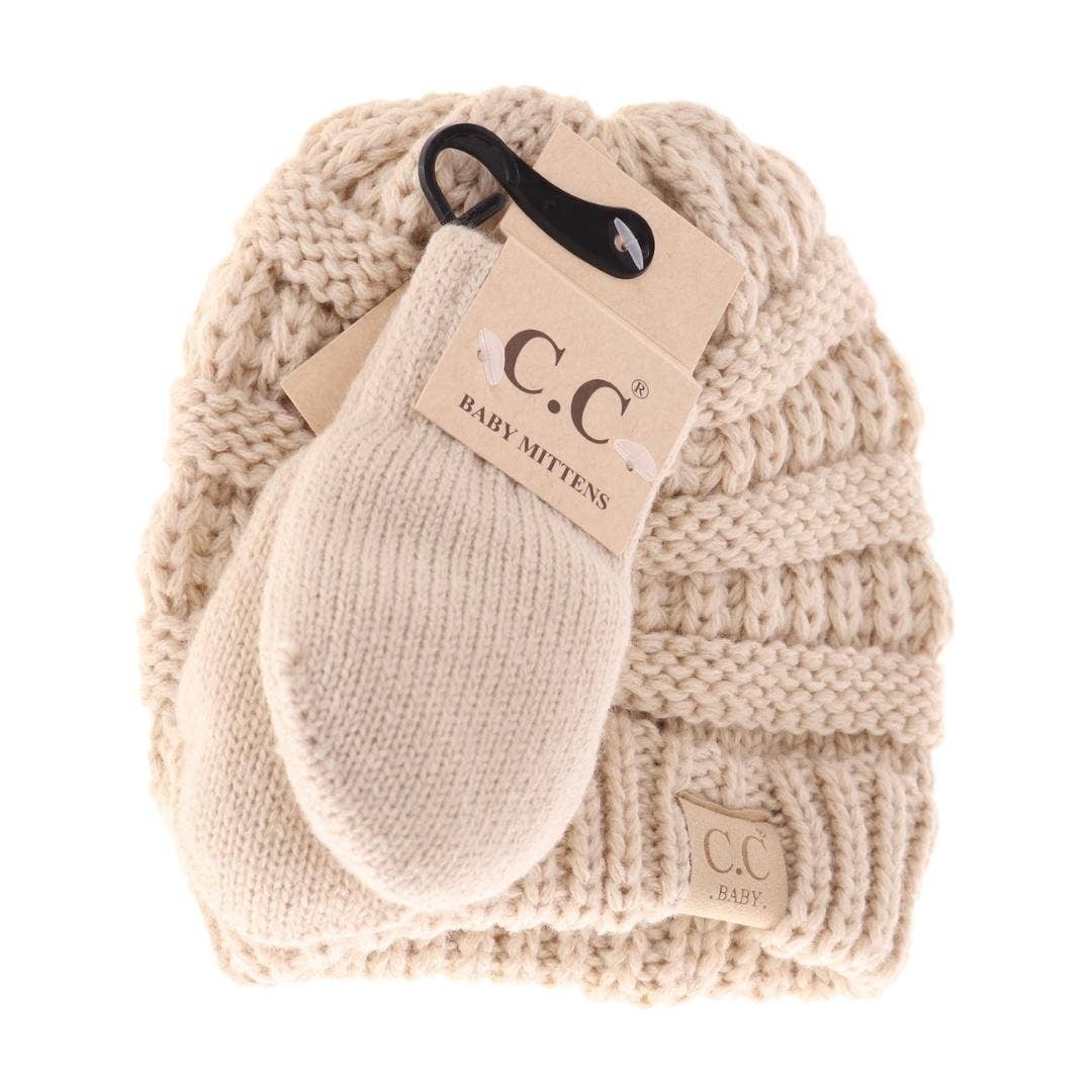 BABY Solid C.C Beanie with Mitten SET BABYSET1: Beige