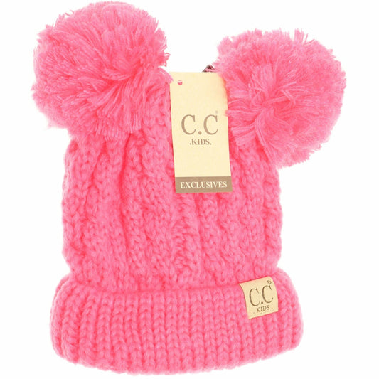 Kids Solid Double Pom CC Beanies KIDS24: New Candy Pink