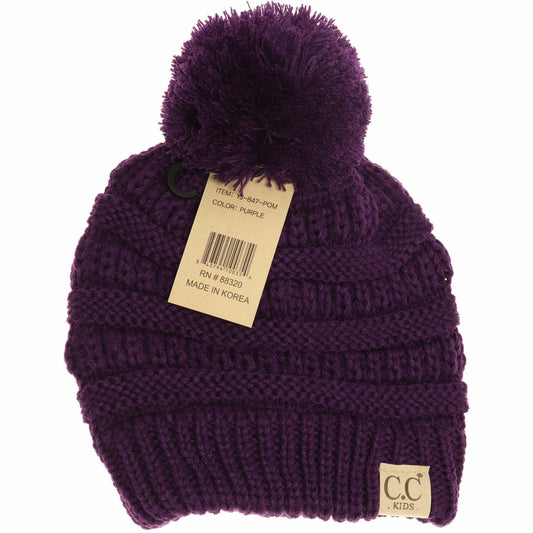 Kids Solid Pom CC Beanies YJ847POM: Dark Purple