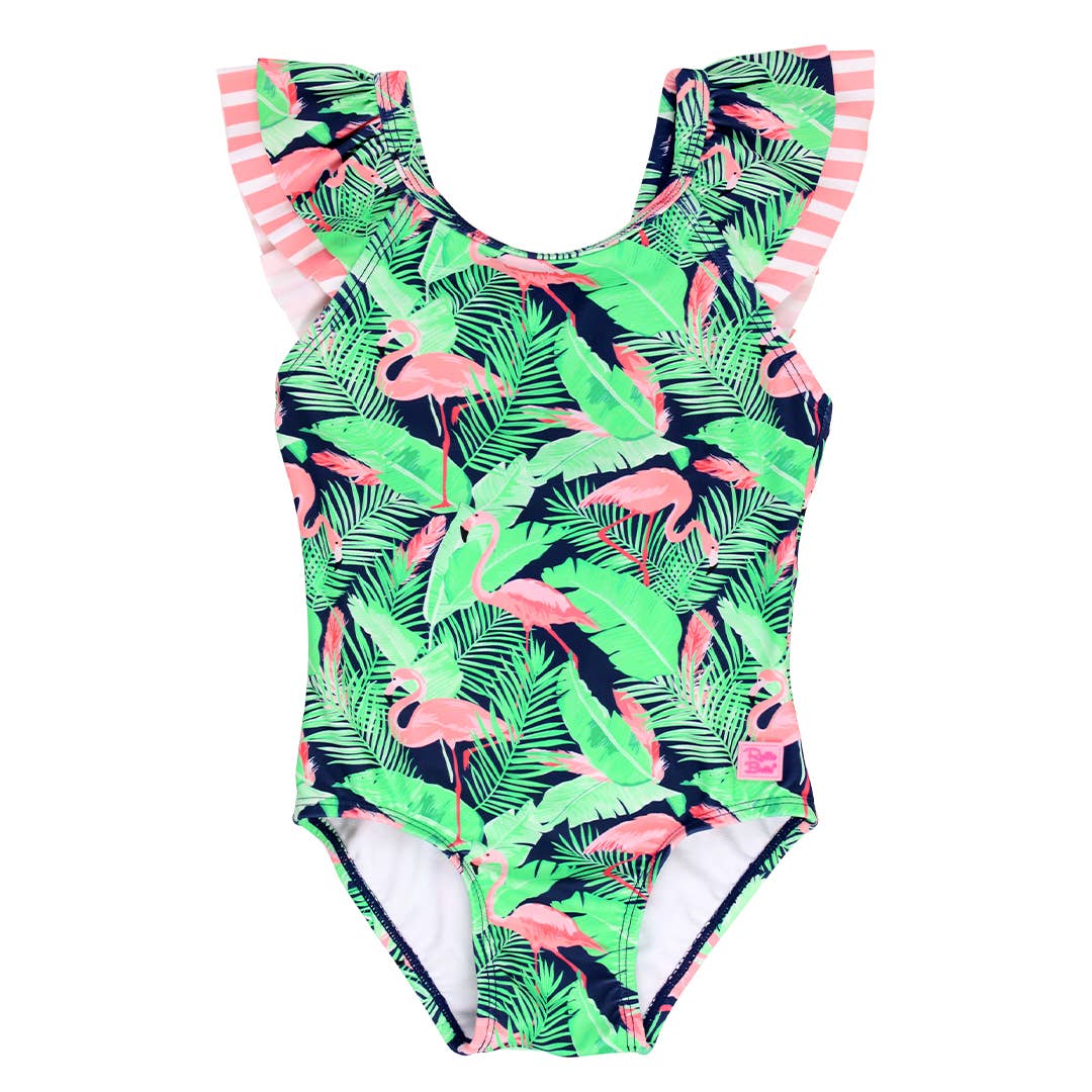 Flamingo Frenzy Ruffle V-Back One Piece