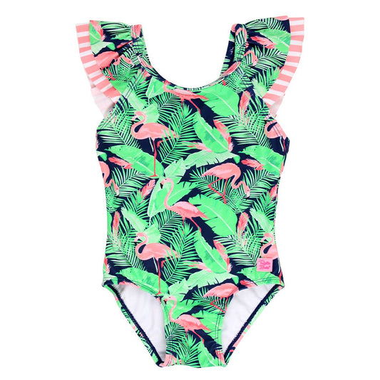 Flamingo Frenzy Ruffle V-Back One Piece