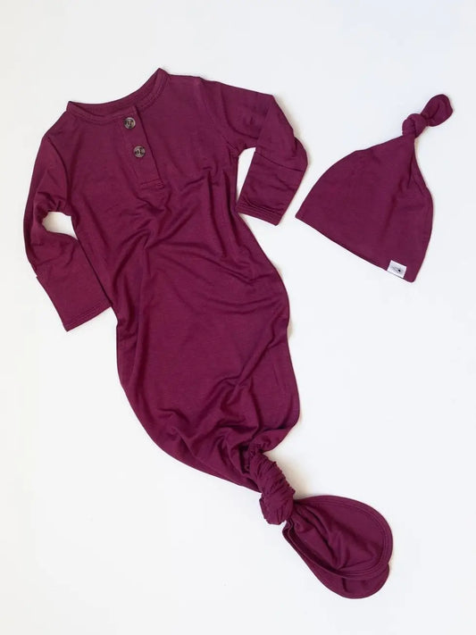 Cranberry Bamboo Knotted Gown & Hat